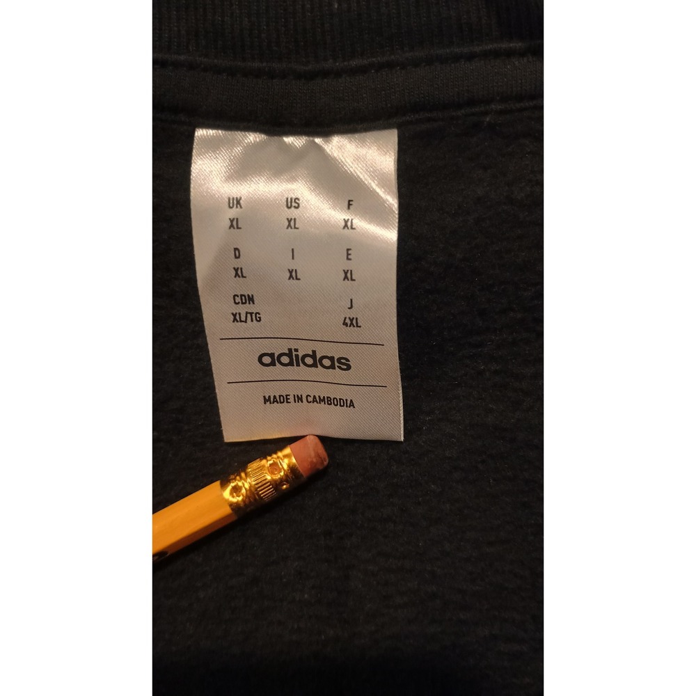 Adidas Sweatshirt Mens XL Black Excellent 3-Stripes Crewneck Fleece Pullover - Picture 2 of 5